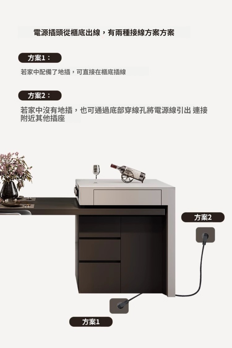 電源兩種接線方案:地插直插或穿線孔引出