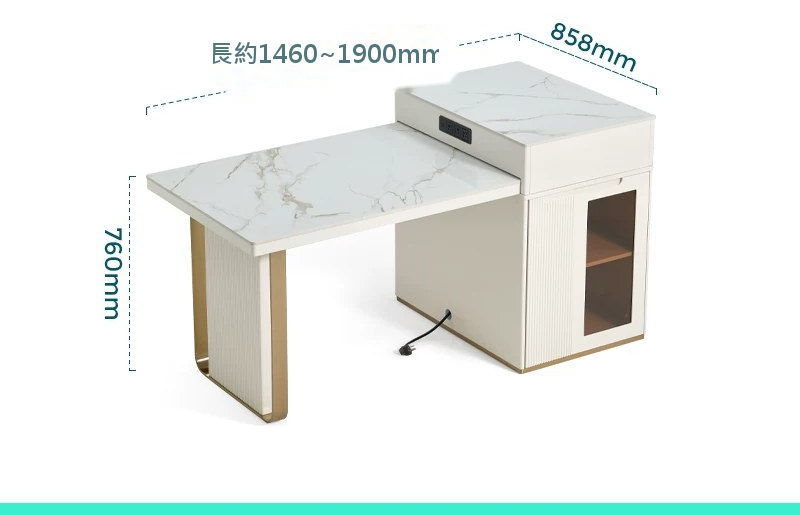 中島餐桌一體｜現代風岩板＋原木｜岩板白×米白 - JSS-1052 尺寸標註圖（1）