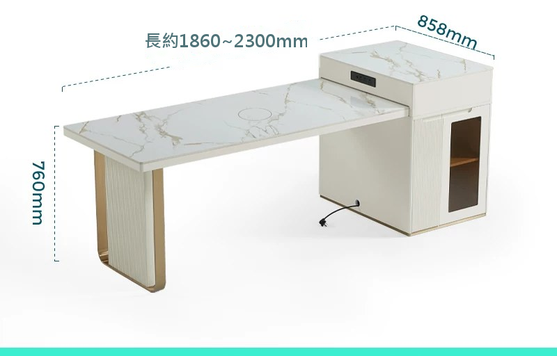 中島餐桌一體｜現代風岩板＋原木｜岩板白×米白 - JSS-1052 尺寸標註圖（2）