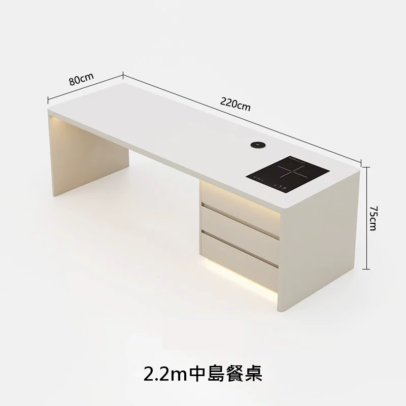 中島餐桌一體｜義式輕奢岩板設計｜奶油白×莫蘭迪灰 - JSS-1168 尺寸標註圖（5）